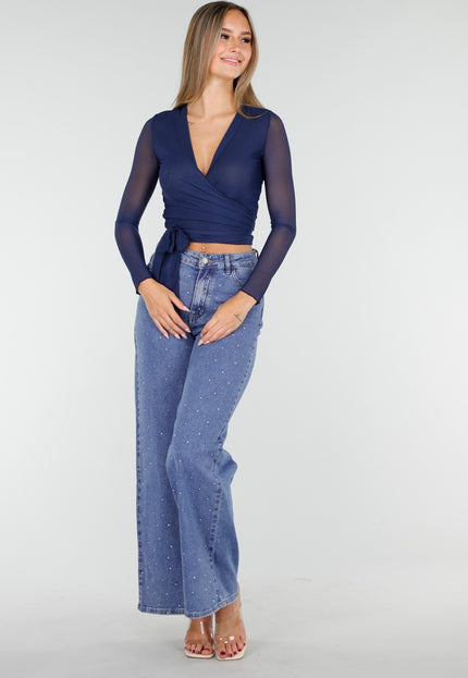 NEW100925 Wrap Vestje van Mesh in Blauw