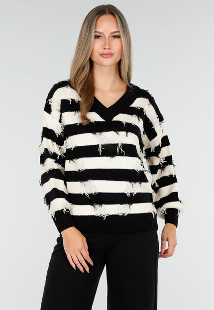 NEW100925 Zwart Beige Gestreepte Trui
