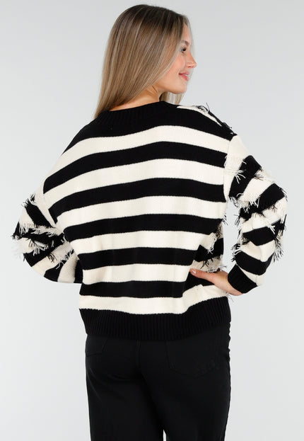 NEW100925 Zwart Beige Gestreepte Trui