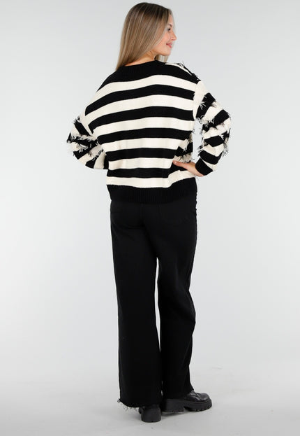 NEW100925 Zwart Beige Gestreepte Trui