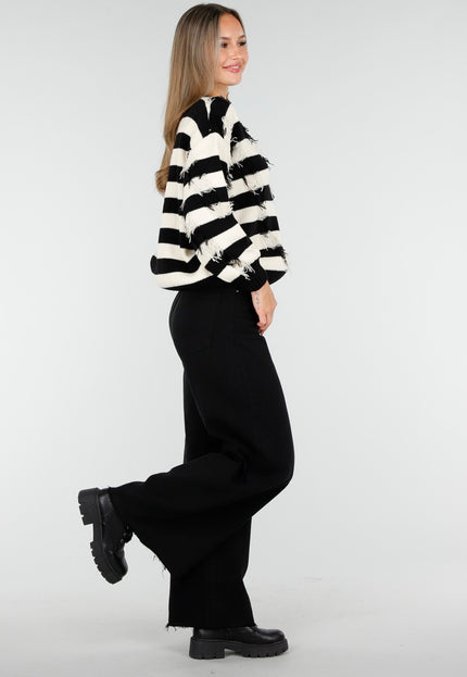 NEW100925 Zwart Beige Gestreepte Trui