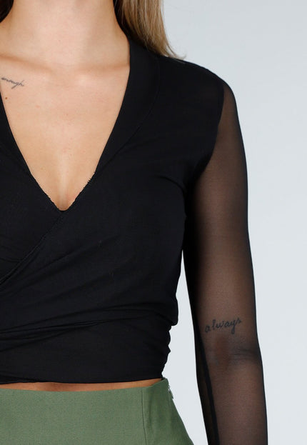 NEW100925 Zwart Mesh Overslag Vestje