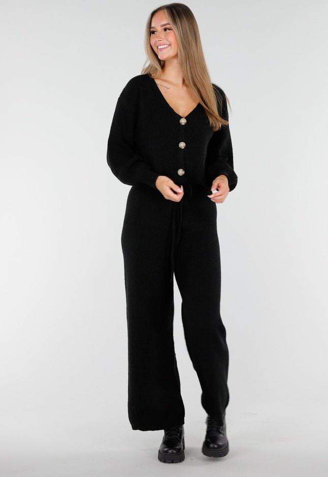 NEW100925 Zwarte Gebreid Two Piece Set