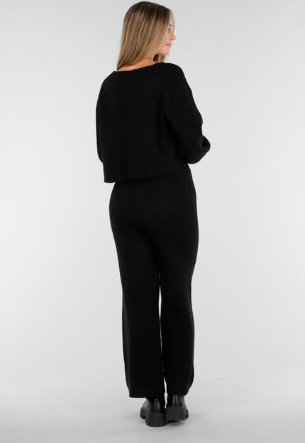 NEW100925 Zwarte Gebreid Two Piece Set