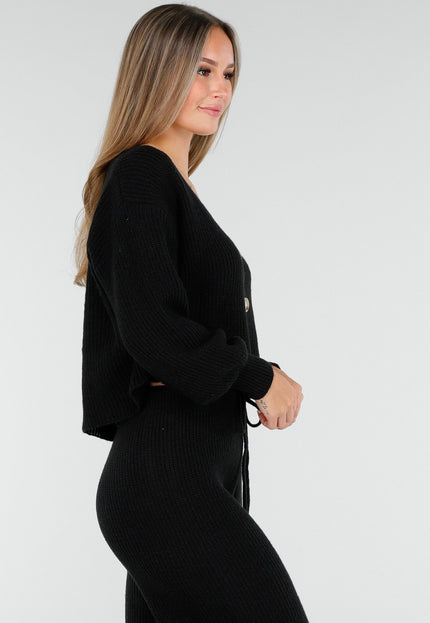 NEW100925 Zwarte Gebreid Two Piece Set