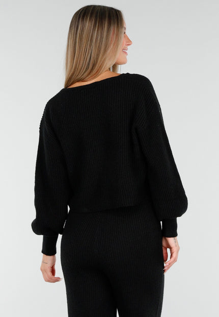 NEW100925 Zwarte Gebreid Two Piece Set