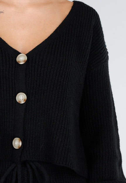 NEW100925 Zwarte Gebreid Two Piece Set