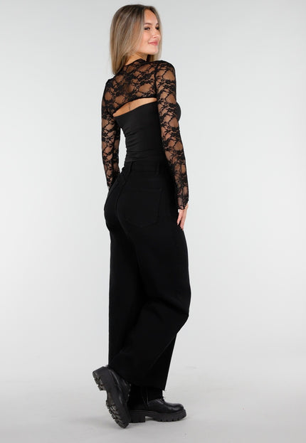 Redial Jeans Zwarte Stretch Jeans met Wijde Pijpen