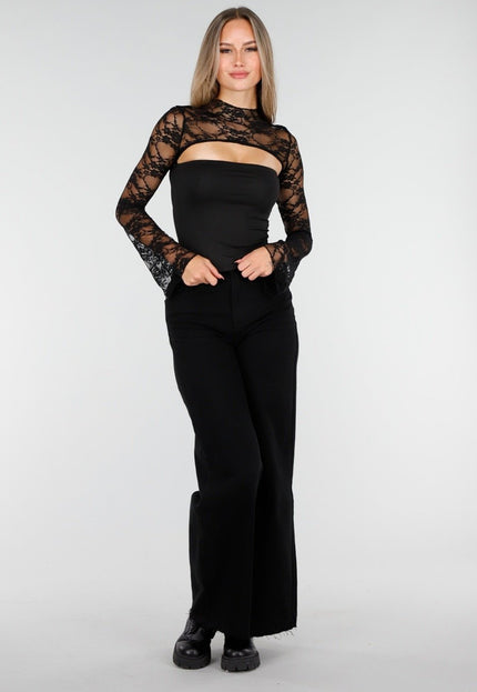 Redial Jeans Zwarte Stretch Jeans met Wijde Pijpen