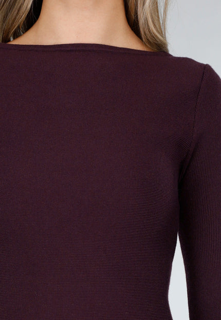 NEW101225 Bordeaux Gebreide Jurk met Lange Mouwen