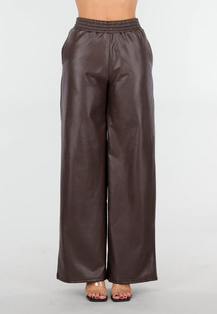 NEW101225 Bruine Lederlook Straight Leg Stretch Broek