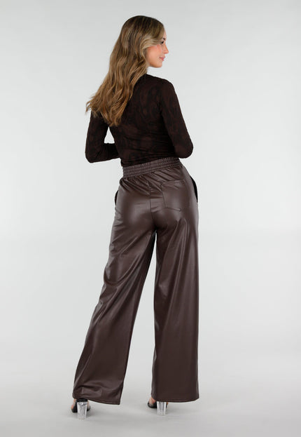 NEW101225 Bruine Lederlook Straight Leg Stretch Broek