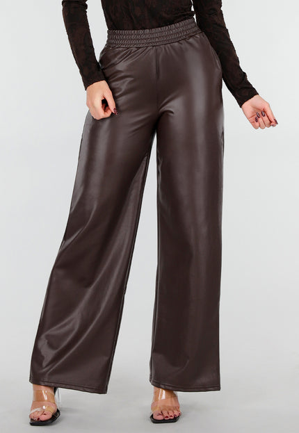 NEW101225 Bruine Lederlook Straight Leg Stretch Broek