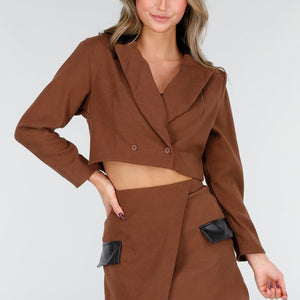 NEW101225 Bruine Set Rok met Blazer