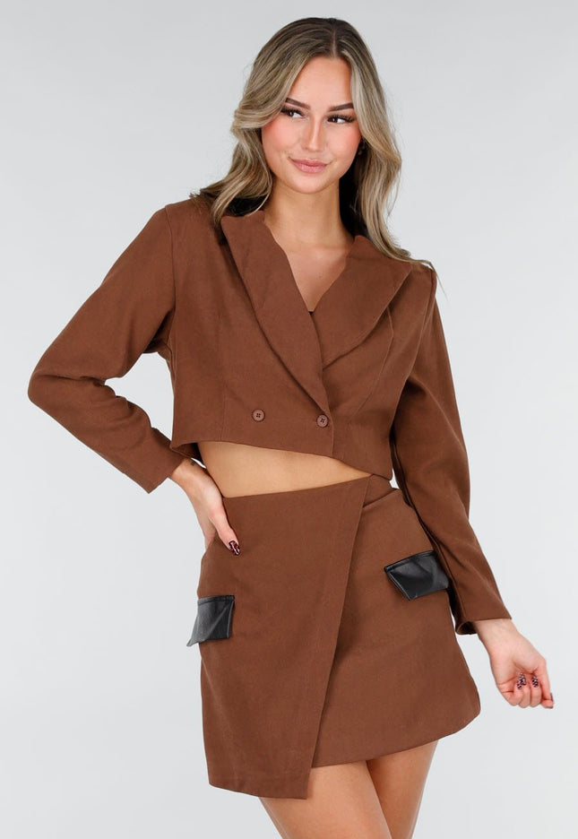 NEW101225 Bruine Set Rok met Blazer