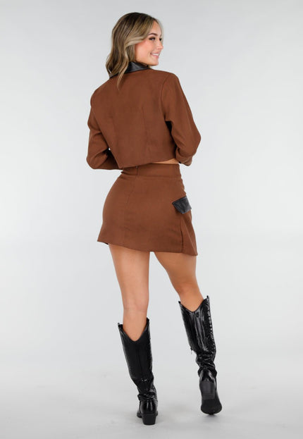 NEW101225 Bruine Set Rok met Blazer