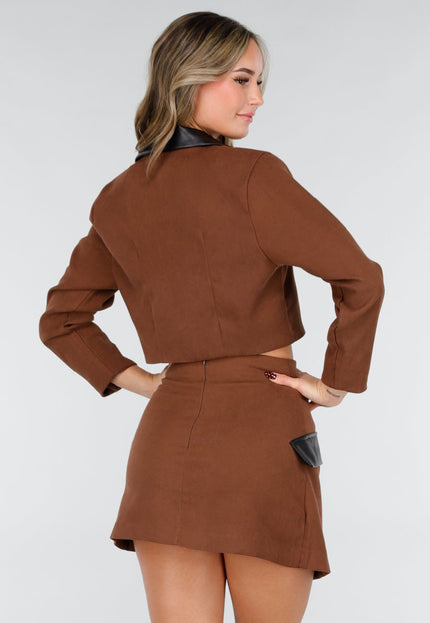 NEW101225 Bruine Set Rok met Blazer