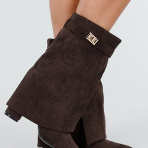 NEW101225 Bruine Suède Look Enkellaarzen