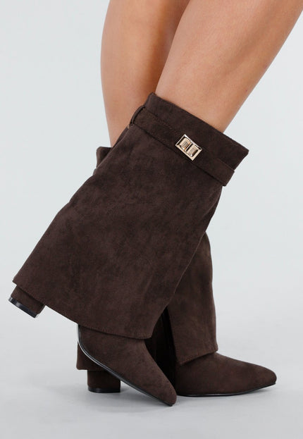 NEW101225 Bruine Suède Look Enkellaarzen