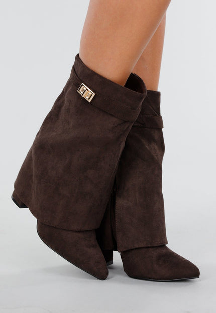 NEW101225 Bruine Suède Look Enkellaarzen