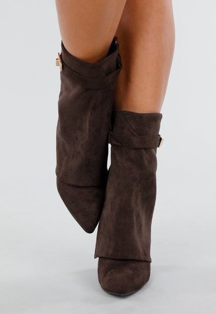 NEW101225 Bruine Suède Look Enkellaarzen