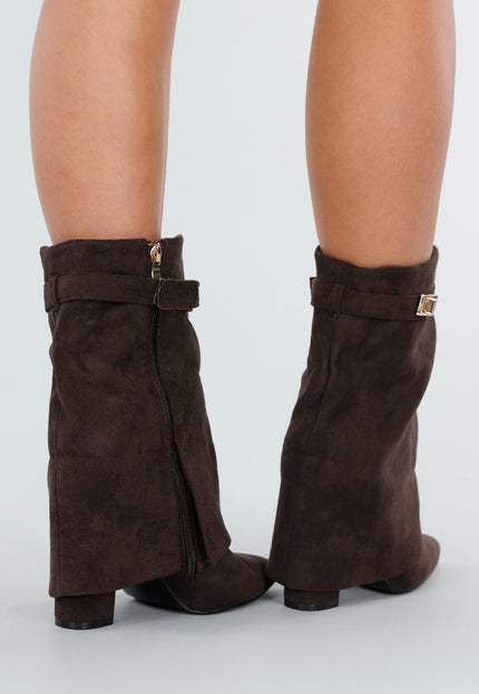 NEW101225 Bruine Suède Look Enkellaarzen