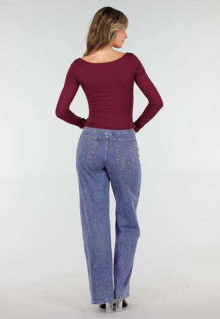 NEW101225 Burgundy Push-Up Longsleeve Top