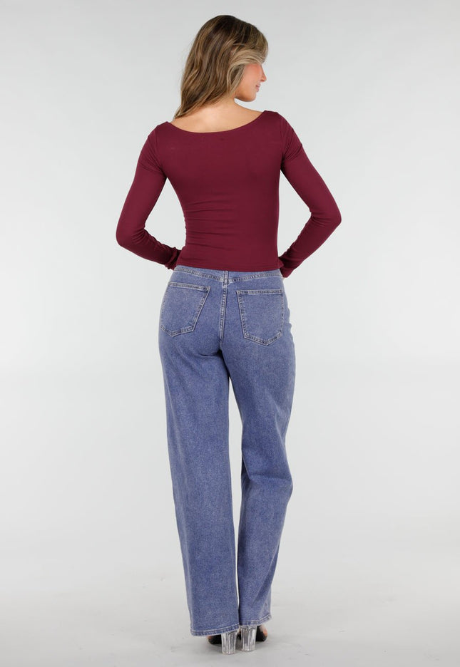 NEW101225 Burgundy Push-Up Longsleeve Top