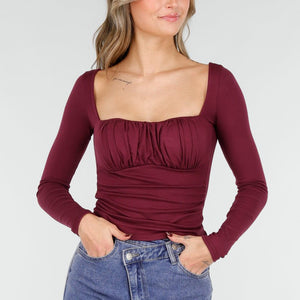 NEW101225 Burgundy Push-Up Longsleeve Top