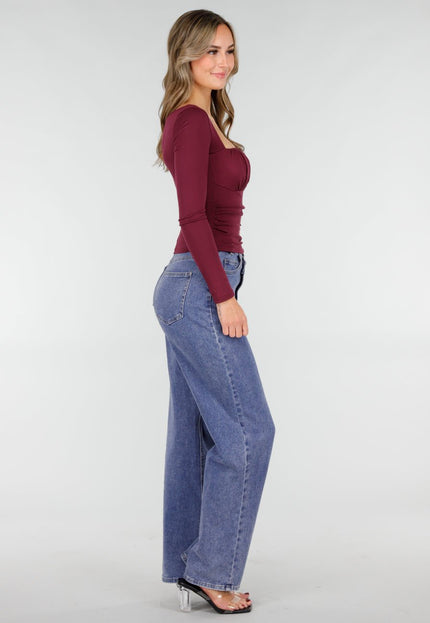 NEW101225 Burgundy Push-Up Longsleeve Top