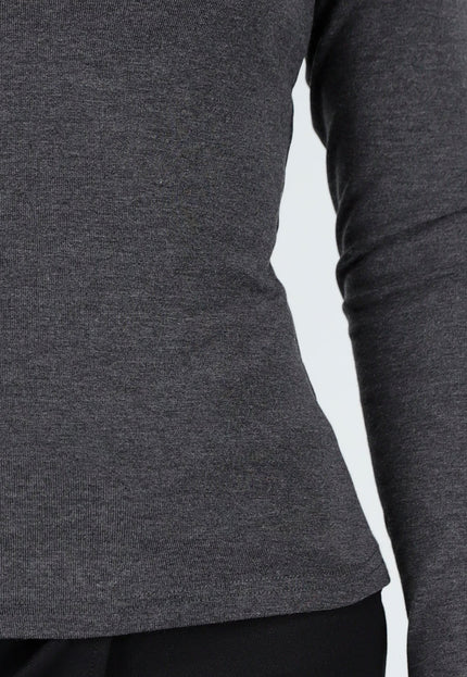 NEW101225 Donkergrijze Stretch Top met Lange Mouwen