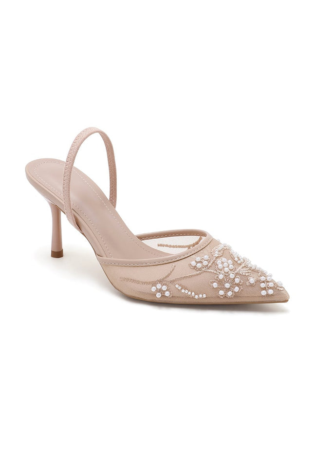 NEW101225 Nude Slingback Pumps met Mesh