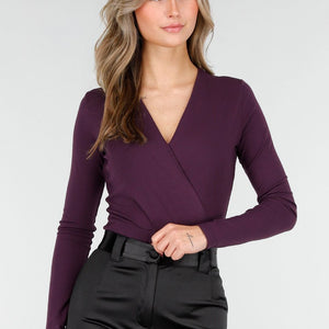NEW101225 Paarse Wrap Body met Stretch