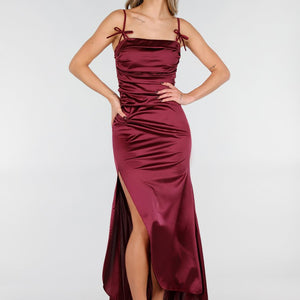 NEW101225 Satijnen Maxi Jurk Burgundy