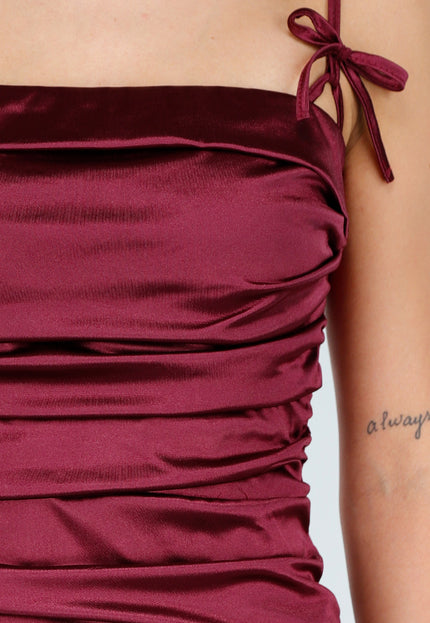 NEW101225 Satijnen Maxi Jurk Burgundy