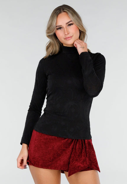 NEW101225 Stretch Top met Paisley Print Zwart