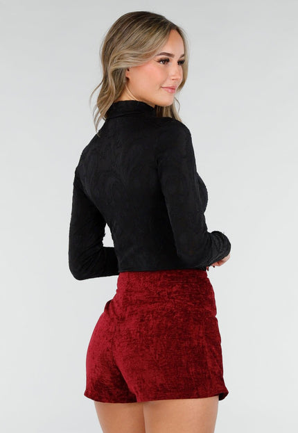 NEW101225 Stretch Top met Paisley Print Zwart