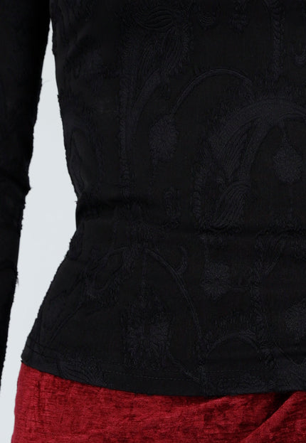 NEW101225 Stretch Top met Paisley Print Zwart