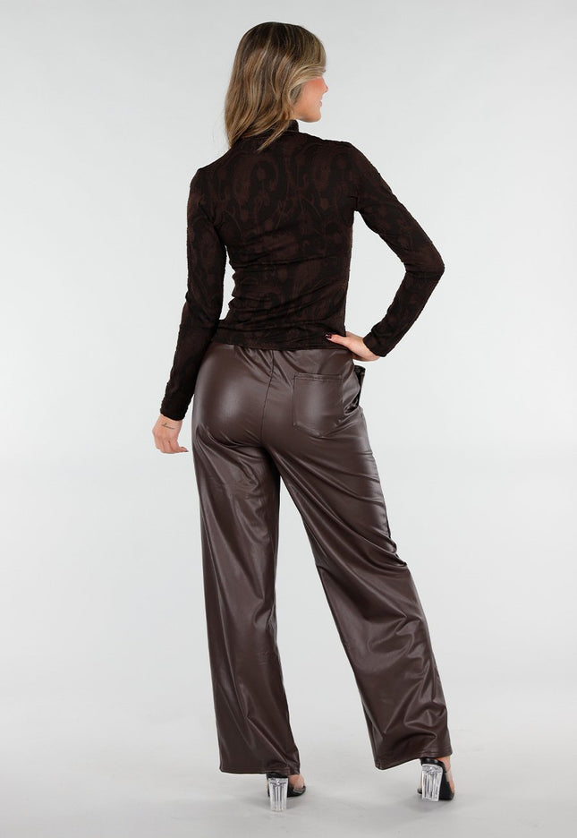 NEW101225 Zwart Bruine Jacquard Stretch Top