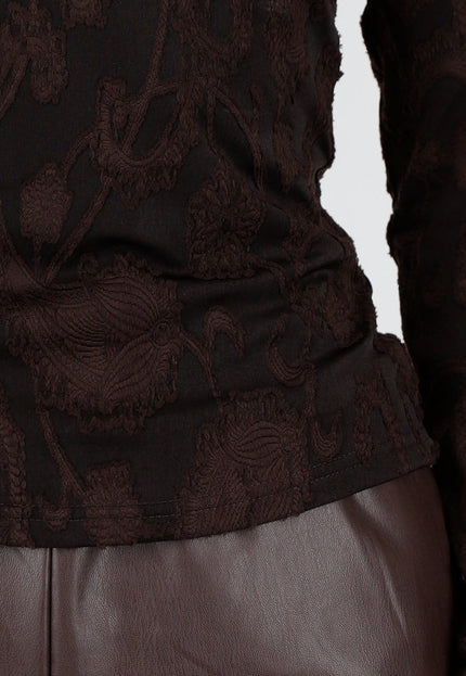 NEW101225 Zwart Bruine Jacquard Stretch Top