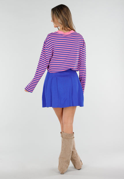 NEW110226 Blauwe Gebreide Plooirok met Knopen