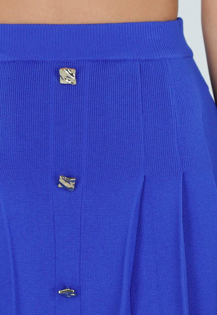 NEW110226 Blauwe Gebreide Plooirok met Knopen