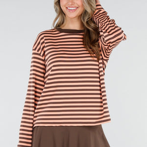 NEW110226 Bruin Oranje Gestreepte Longsleeve