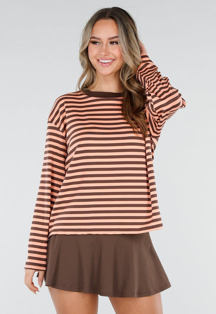 NEW110226 Bruin Oranje Gestreepte Longsleeve