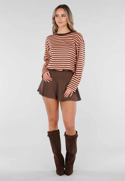 NEW110226 Bruin Oranje Gestreepte Longsleeve