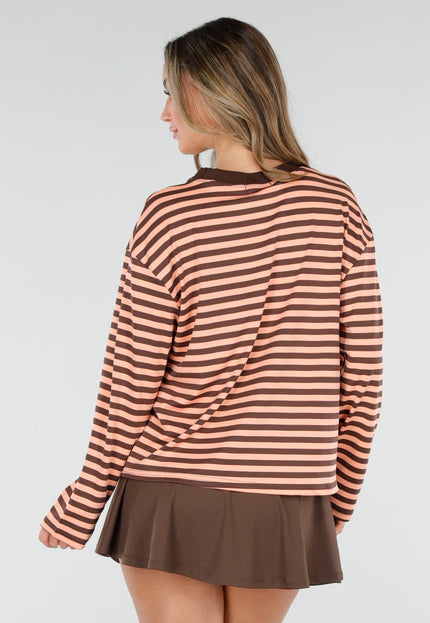 NEW110226 Bruin Oranje Gestreepte Longsleeve