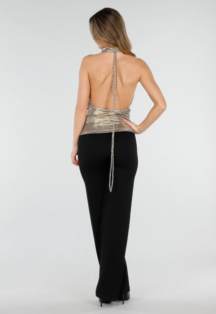 NEW110226 Gouden Haltertop met Watervalhals