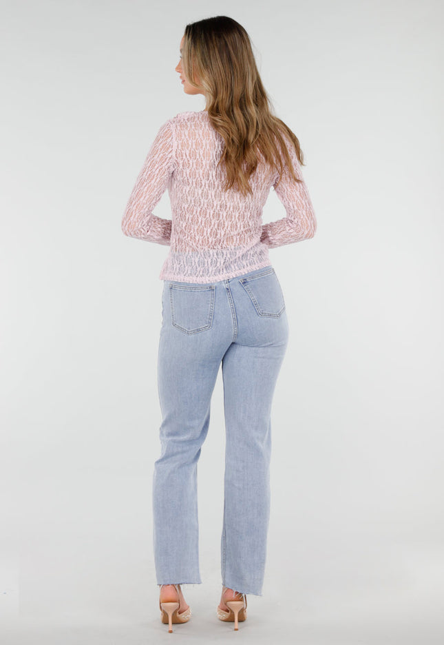 NEW110226 Lichtroze Kanten Top met Ruches