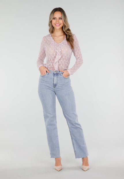 NEW110226 Lichtroze Kanten Top met Ruches