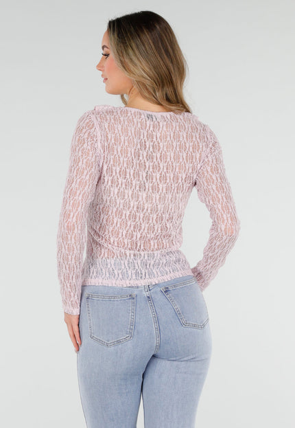 NEW110226 Lichtroze Kanten Top met Ruches